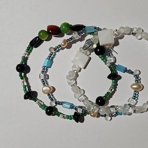 3 glass beaded stretch bracelets